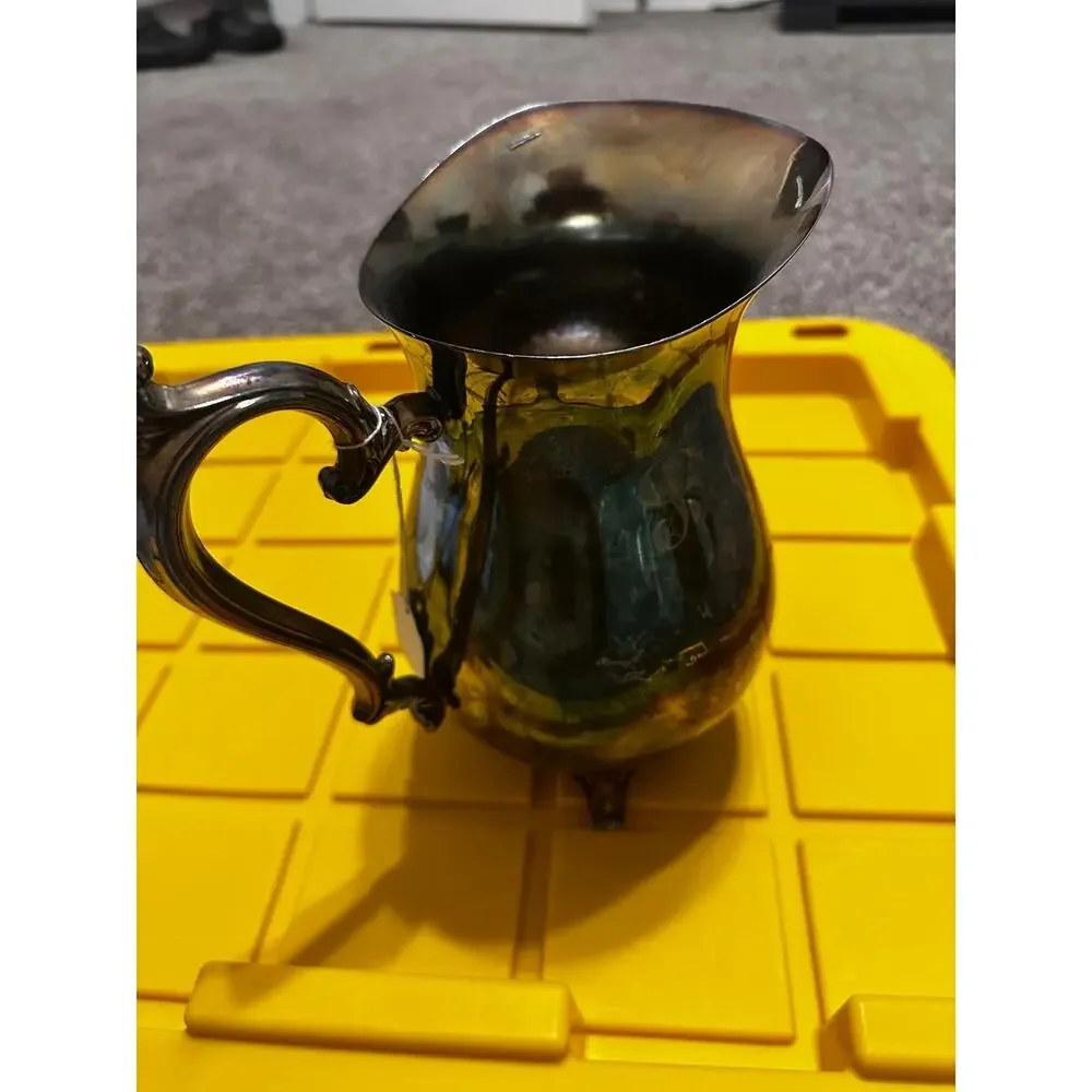 Vintage Silverplate Creamer Pitcher Monogram B Ornate Handle Footed Cup